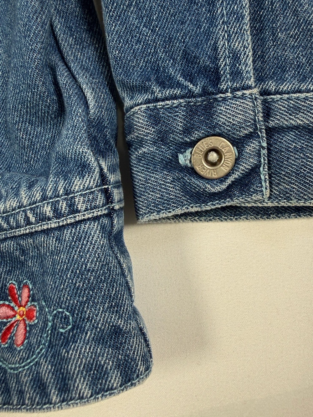 VINTAGE CANYON RIVER BLUES Denim Jacket 18M Y2K Embroidered Floral Zip Up Retro - Picture 8 of 10